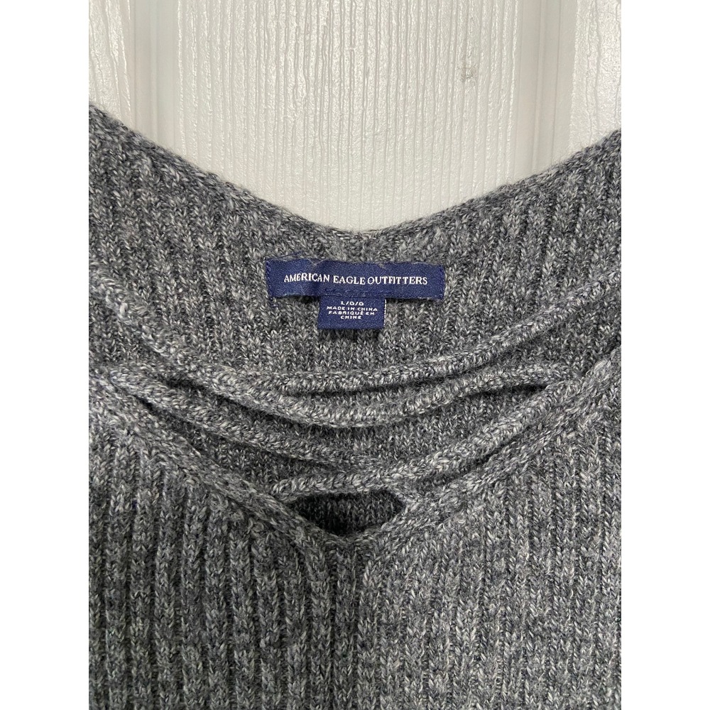 American Eagle Outfitters Cami Top Gray Ribbed Crisscross Spaghetti Strap Sz L - Picture 3 of 8